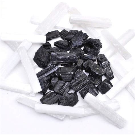 QYDCX Black Tourmaline & Selenite Combo Pack Bulk Rough Raw Natural ...