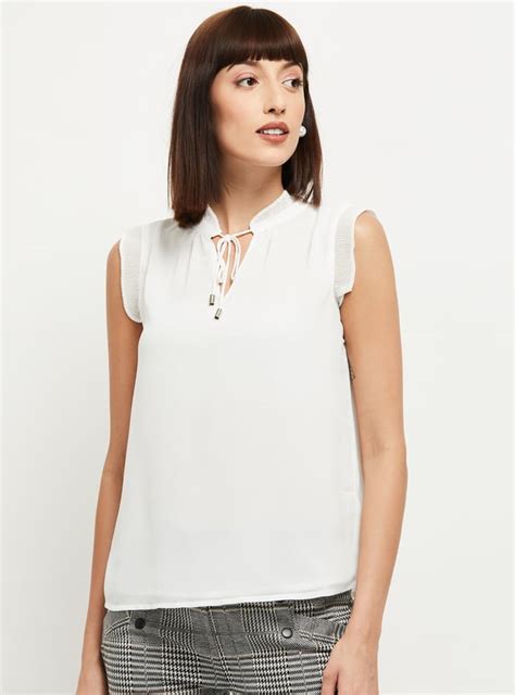 Buy MAX Women Solid Band Collar Notch Neck Top Online at just Rs. 699.0 ...