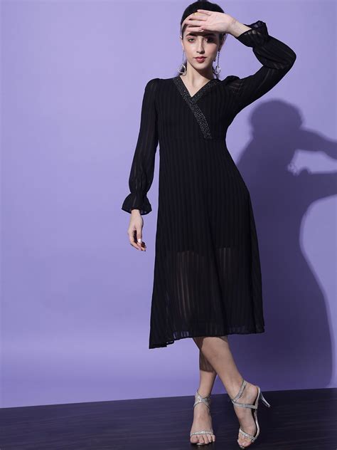 Black Georgette Midi Dress – Slenor