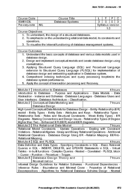 ISWE103L Database- Systems TH 1 - Course Code Course Title L T P C ...