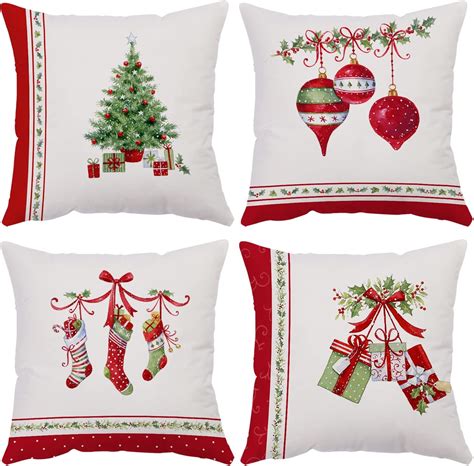 Pack of 4 Christmas Decorative Throw Pillow Covers Christmas Holiday ...