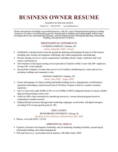 Business Owner Resume 的图像结果