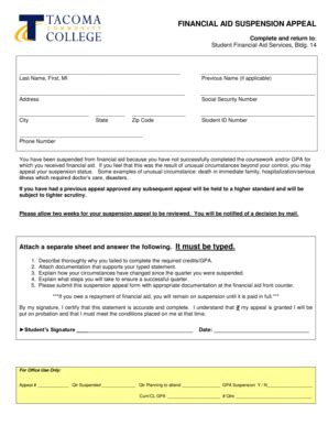 Financial Aid Suspension Appeal Form - Blank Fillable Template | Fill ...