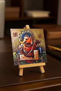 Ganesha Canvas Art Print with Wooden Easel, Painting Size- 4x4 inch ...