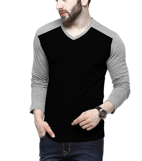Buy Tripr Men's V-Neck Full Sleeves Tshirt Black Grey (Large) at Amazon.in