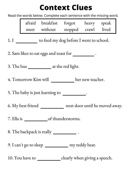 Context Clues Worksheets Vocabulary Printable 1st Through 3rd ...