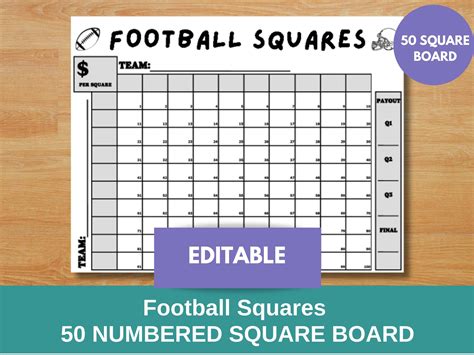 50 Football Squares Template: Editable Fundraiser Board (printable PDF ...