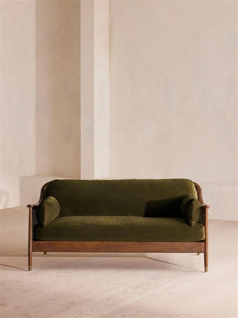 Atlanta Three Seater Sofa, Velvet, Olive, US - Soho Home