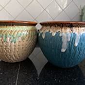 Niyara Ceramic planters, Blue and Cream , 15 cm X 12 cm, Set of 2 ...