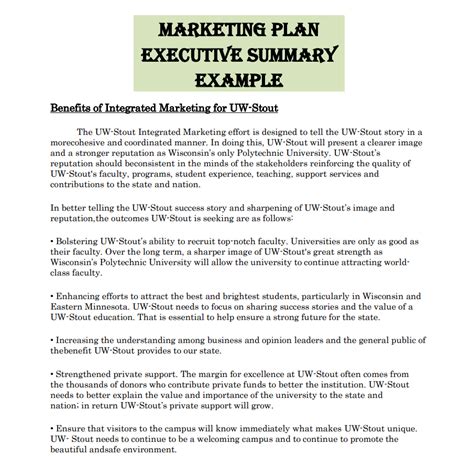 Marketing Plan Summary Example 的图像结果