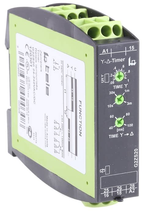 G2ZS20 24-240V AC/DC Tele | Tele G2ZS20 Series DIN Rail Mount Timer ...