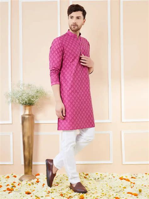 Pink Ethnic Motifs Silk Jacquard Woven Design Straight Kurta with ...