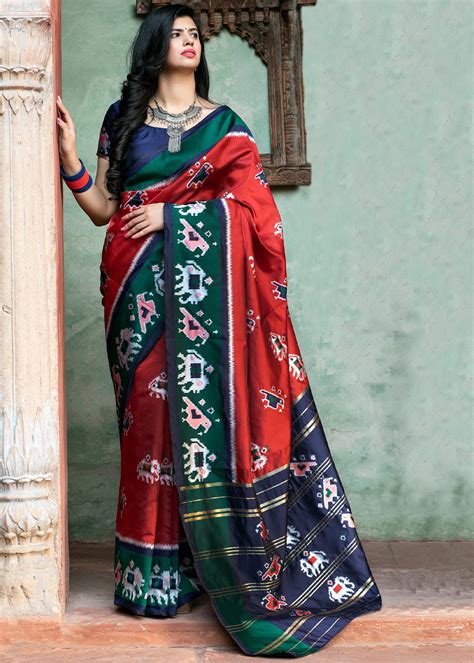 “Exclusive Offer” : Pompeian Red Woven Patola Saree Silk – Zari Banaras