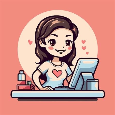 Woman Working On Computer Cartoon 的图像结果