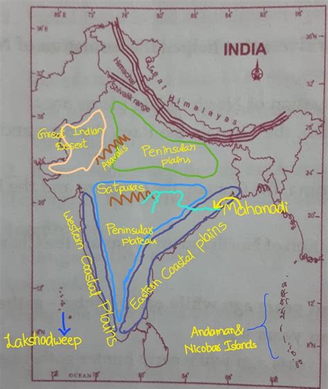 On an outline map of India, mark the following. 1. Northern Mountain ...