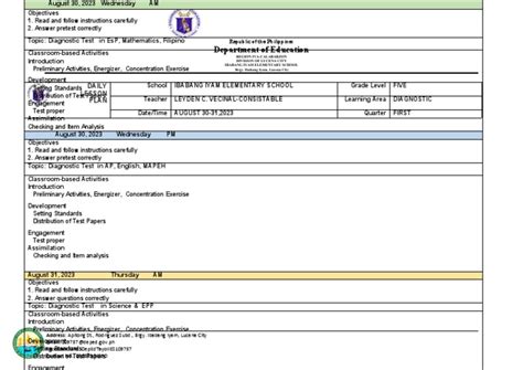 Image result for Diagnostic Test Objectives Lesson Plan