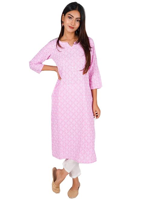 Get Pink Geometric Chikankari Kurta With White Pants Set at ₹ 699 | LBB ...