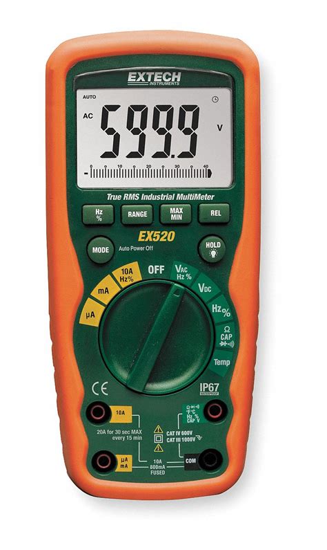 EXTECH, TRMS, CAT III 1000V/CAT IV 600V, Digital Multimeter - 3EMK7 ...