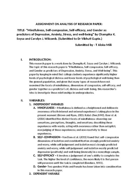 Assignment VG - Quantitative - ASSIGNMENT ON ANALYSIS OF RESEARCH PAPER ...