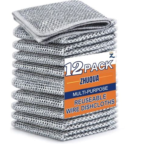 Zhuqua 12 Pack Non-Scratch Wire Dishcloth, Multipurpose Wire ...