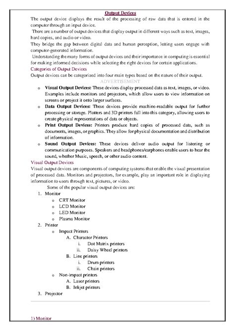 Output Devices Overview - Notes on Types & Applications - Studocu
