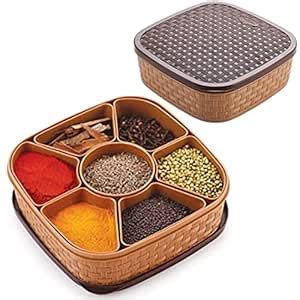Buy 3 Leaf Masala Rangoli Box Dabba for kitchen| Namak Dani box ...