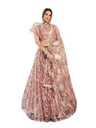 Buy Shopgarb Women's Sequins Embroidered Net Lehenga Choli with Dupatta ...