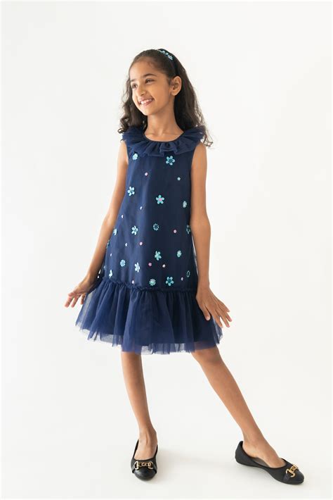 Navy Dainty Garden dress – A Little Fable