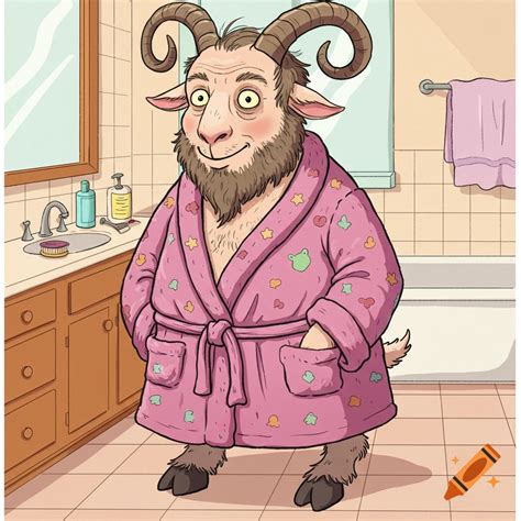 Cartoon of a half-goat, half-man hybrid in a bathrobe on Craiyon