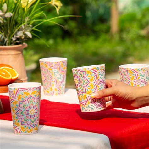 Sunrise Mandala Bamboo Water & Juice Glasses- Set of 4 – The Bamboo Co