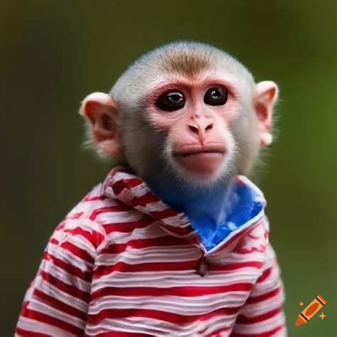 Pet monkey wearing a red and white striped shirt on Craiyon