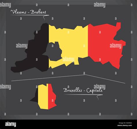 Vlaams - Brabant and Bruxelles map of Belgium with Belgian national flag illustration Stock ...