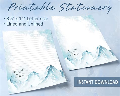 Printable Stationery Lined Paper With Frozen Landscape Scene of ...