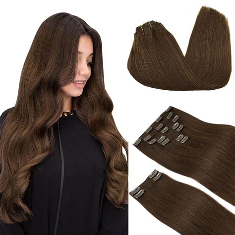 Amazon.com : DOORES Hair Extensions Real Human Hair, Chocolate Brown ...