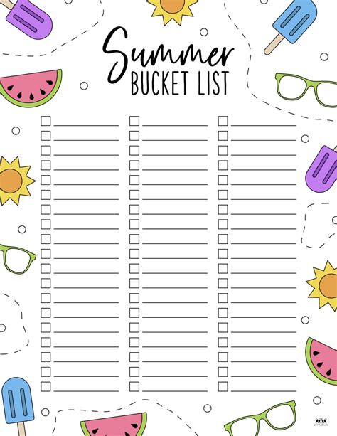 Printable Summer Bucket List Template Free