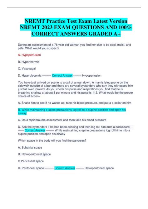 NREMT Practice Test Exam Latest Version NREMT 2023 EXAM QUESTIONS AND ...