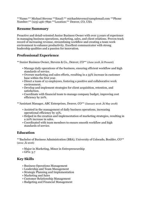 Business Owner Resume 的图像结果