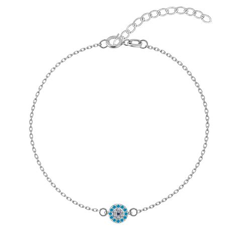 Light Blue Sparkling Evil Eye Anklet in 925 Sterling Silver for Women ...