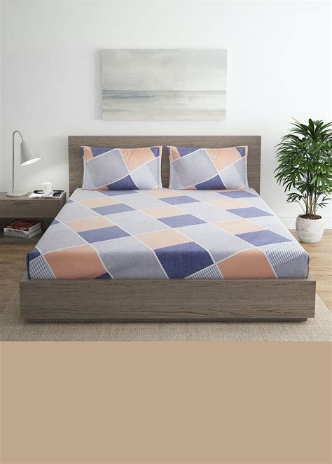 Get Dazzling Orange And Blue Geometric Checks King 100% Cotton Double ...