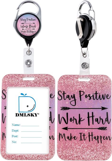 Amazon.com : Pink Badge Holder with Retractable Reel Clip for Women ...