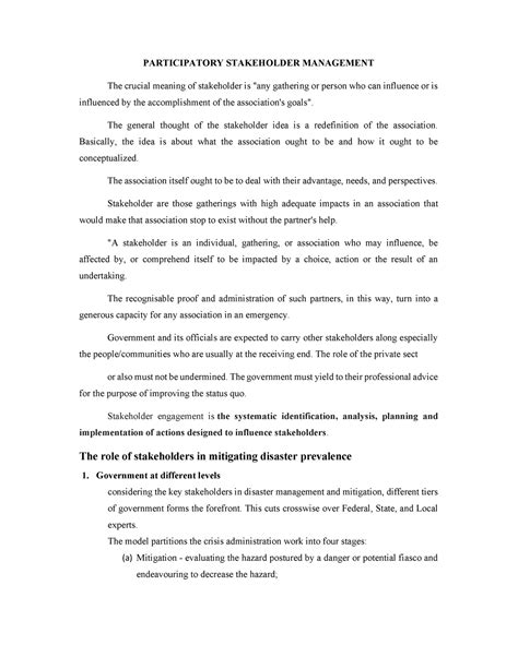 Disaster management -module 4 - PARTICIPATORY STAKEHOLDER MANAGEMENT ...