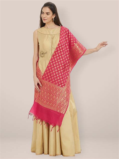 Pink & Gold Banarasi Silk Dupatta Dupatta Bazaar