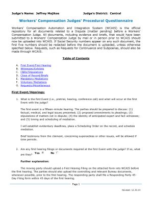 Fillable Online Workers' Compensation Judges' Procedural Questionnaire ...