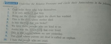 3.Exercise-9 Underline the Relative Pronouns and circle their ...