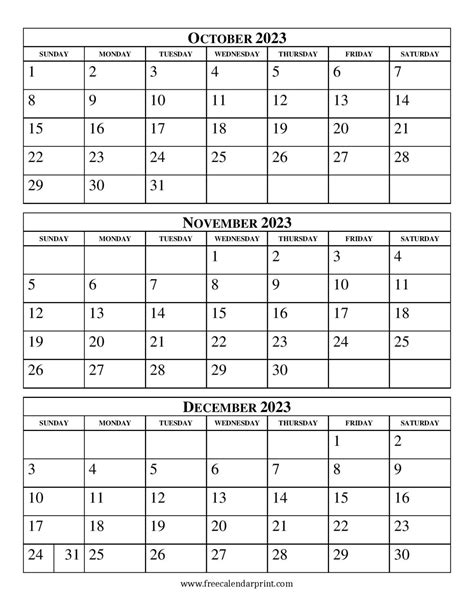 2023 Calendar Three Months Per Page - Printable Template
