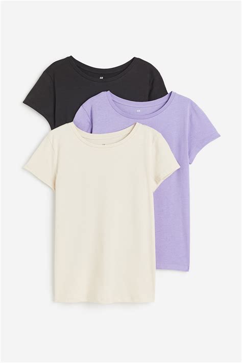 3-pack cotton T-shirts - Purple/Black/Light beige - Kids | H&M IN