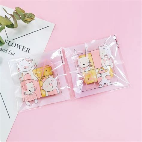 Kyrahh 4'' x 4'' Pink Bear Self Adhesive Cellophane Gift Bags for ...