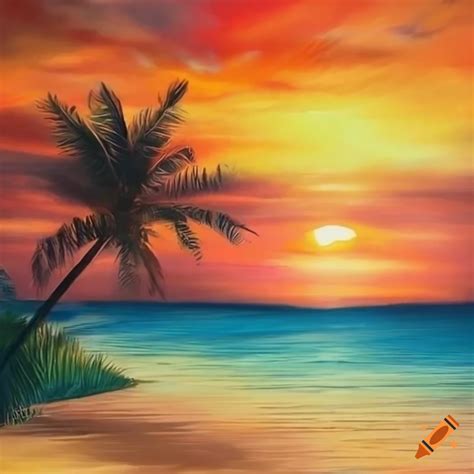 Palm Trees Beach Drawing