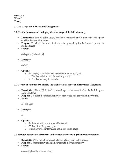 USP Lab Week2 Tasks - USP LAB Week 2 Theory 1. Disk Usage and File ...
