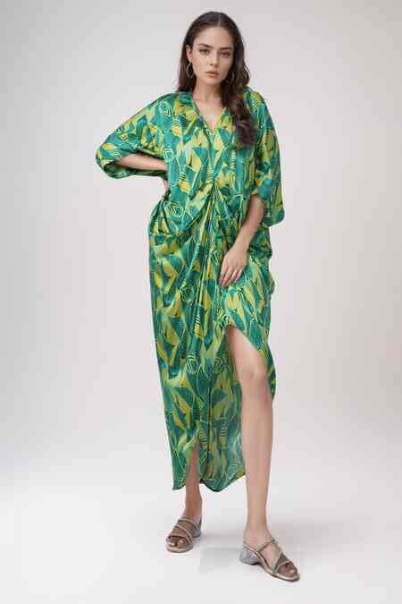Buy Green V-neck Tropical Print Kaftan For Women by Siarra Online at ...